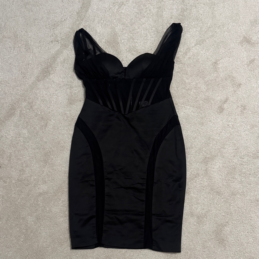 Black Mesh Panel Midi Dress